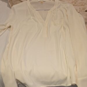 Calvin Klein Cream Long Sleeve V-Neck Split Pullover Blouse